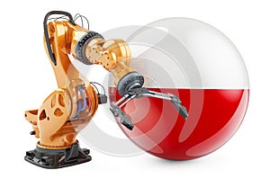 Robotic arm with Polish flag. Modern technology, industry and production in Poland concept, 3D rendering