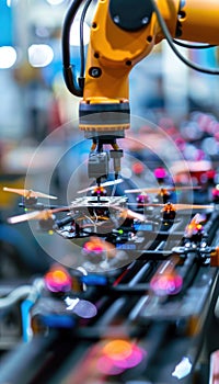Robotic Arm Precision in Drone Assembly on an Advanced Conveyor Belt Production Line photo