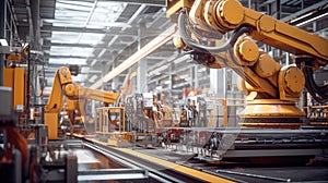 Robotic arm production lines modern industrial technology. Automated production cell