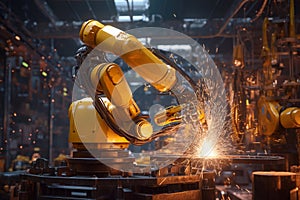 Robotic Arm production lines modern industrial technology. Automated production cell. ai generative