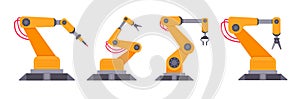 Robotic arm set flat style design vector illustration