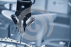 The robotic arm use in  assembly production line .