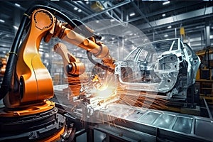 Robotic arm working on automobile production line