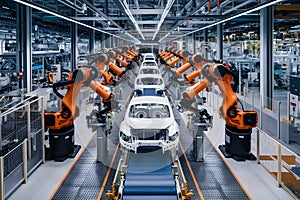 Robotic arms assembling car frames in a modern factory with a focus on efficiency photo