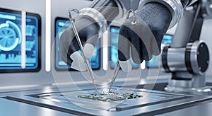 Robotic Arms Assembling Microchip on Circuit Board