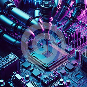 Robotic Arms Assembling a Microchip on Circuit Board