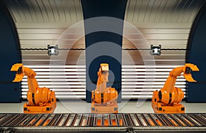 Robotic arms with conveyor line