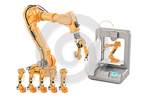Robotic arms with 3D printer, 3D rendering