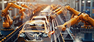 Robotic Arms Applying Corrosion Resistant Coatings to Car Bodies on Assembly Line photo