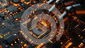 Robotic Arms Installing A Microchip On A Circuit Board