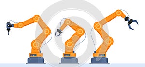 Robotic arms set. Manufacturing automation technology. Industrial tools mechanical robot arm machine hydraulic equipment