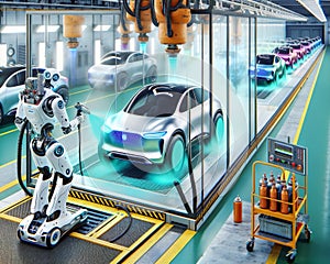 Robotic Automation Automobile Manufacturing Factory Humanoid Workers Assembly Production AI Generated