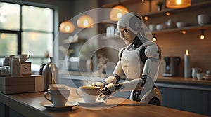 A robotic barista serving coffee in a modern cafe, Ai generated image