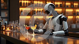 A robotic bartender mixing cocktails in a high-end lounge, Ai generated image