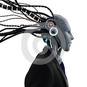 Robotic businessman with cables