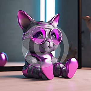 A futuristic robot cat with metallic design. photo