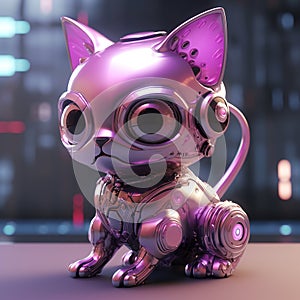 A futuristic robot cat with metallic design. photo