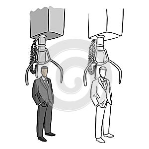 Robotic claw choosing businessman vector illustration sketch doodle hand drawn with black lines isolated on white background