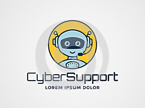 Robotic customer support. Vector logo