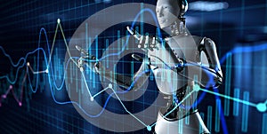 Robotic data analysis automation trading robot. Business finance technology concept. 3d render