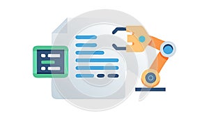 Robotic Document Processing Icon: Workflow Automation & AI Integration for Efficiency, vector design Generative AI