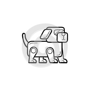 Robotic dog hand drawn outline doodle icon.