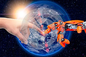 Robotic engineering connected to people for future around the world concept