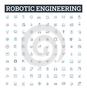 Robotic engineering vector line icons set. Robotics, Engineering, Automation, Machines, Programming, Artificial