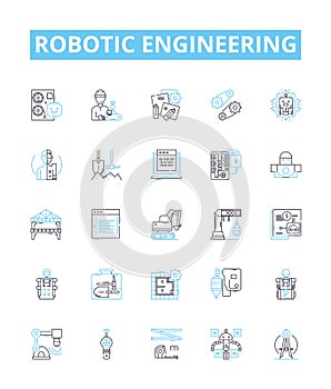 Robotic engineering vector line icons set. Robotics, Engineering, Automation, Machines, Programming, Artificial