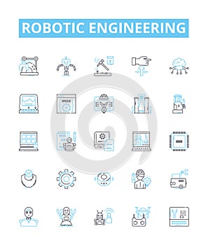 Robotic engineering vector line icons set. Robotics, Engineering, Automation, Machines, Programming, Artificial