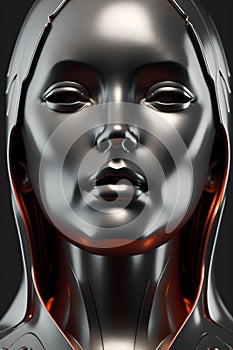 Robotic face of mannequin made of metal. Surrealist art and modern concept.