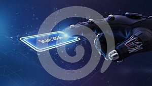Robotic Hand Activating Futuristic Digital Interface