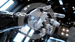 Futuristic Robotic Hand with Glowing Blue Eye