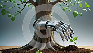 Robotic Hand Cradling Tree Life