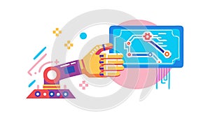 Robotic Hand with Digital Screen, UI UX Robotics, Smart Interface, vector design Generative AI