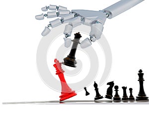 Robotic hand fingers playing chess  -  3d rendering