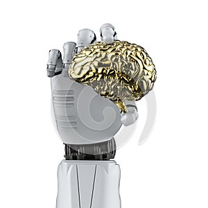 Robotic hand holding brain