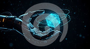 Cybernetic Hand Holding a Data Cube
