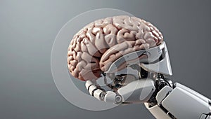 Robotic hand holding human brain