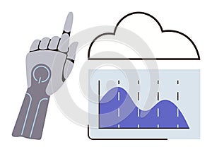 Robotic Hand Interacting with Cloud-Based Data for Technology and Analytics Concepts