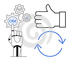 Robotic Hand Interacting with CRM Interface Highlighting Automation and Efficiency