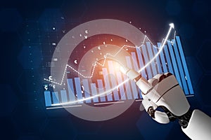 Robotic Hand Interacting with Digital Financial Chart on Futuristic Background Impute