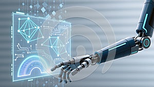 Robotic hand interacting with digital futuristic interface â AI content