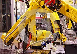 Robotic hand machine tool at industrial manufacture smart factory