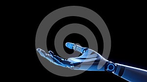 Robotic Hand with Open Palm Isolated on Black Background. Artificial Intelligence concept
