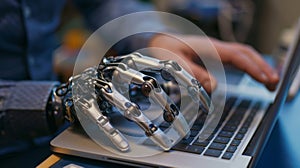 The Robotic Hand Working on Laptop.AI generated image