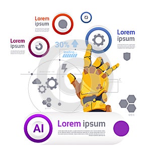 Robotic Hand Over Template Infographics Banner For Modern Robots Technology Artificial Intelligence Concept