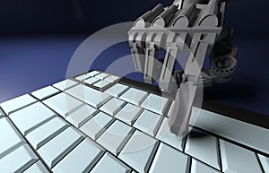 Robotic Hand Pressing Enter Key On Keyboard. 3d rendering. worki