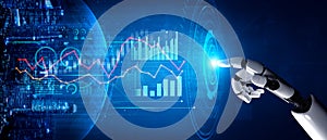 Futuristic Robotic Hand Touching Digital Interface, Data Visualization, Technology Innovation, and Artificial