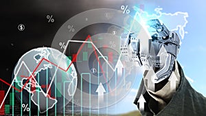 Robotic hand showing increases in profitability graph